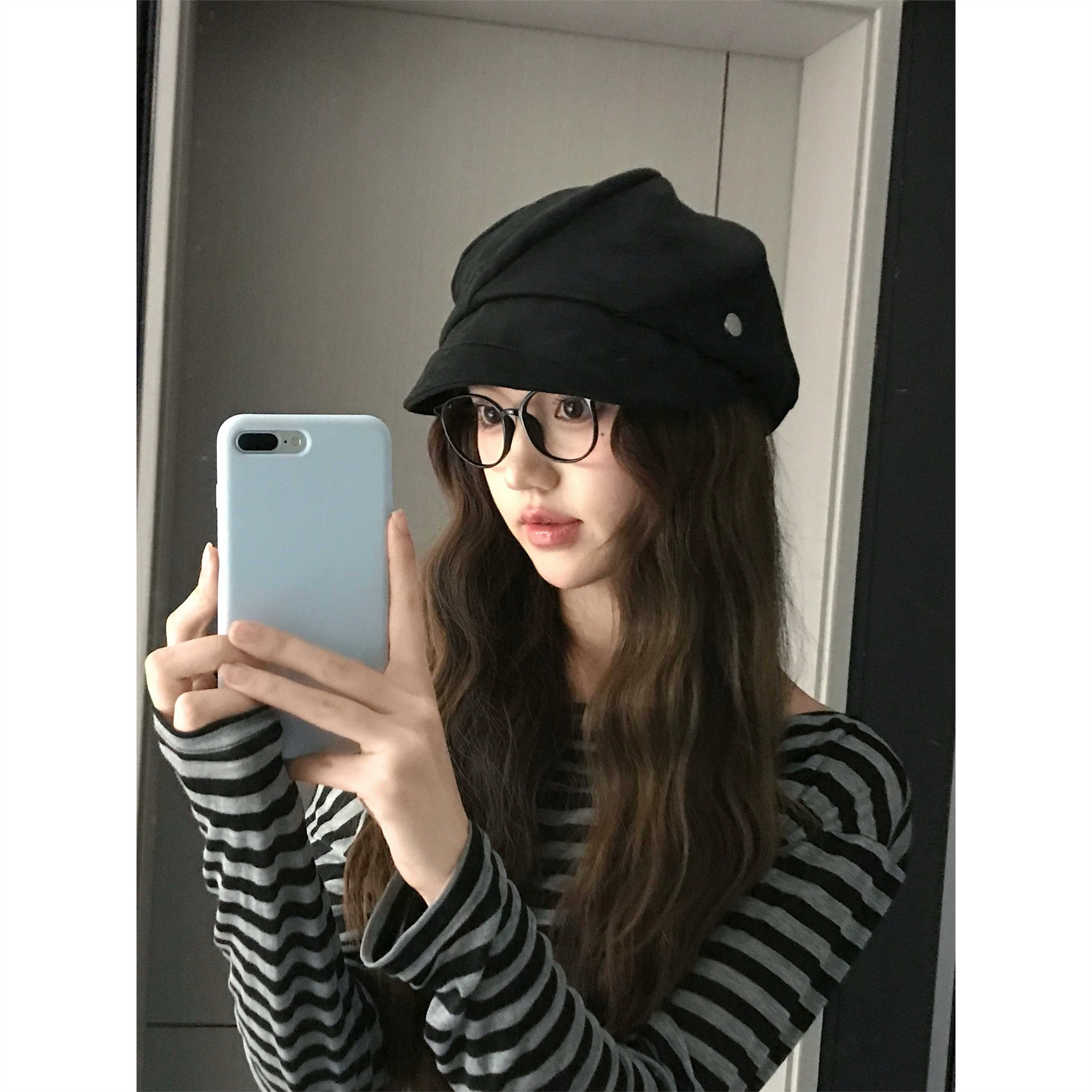 一帽多戴贝雷帽日常百搭显脸小八角帽帽子黑色秋冬方圆脸迪丽热巴