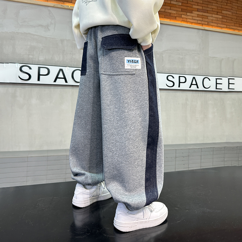 男童加绒裤子秋冬款2025新款痞帅儿童装冬季休闲加厚卫裤大童冬装