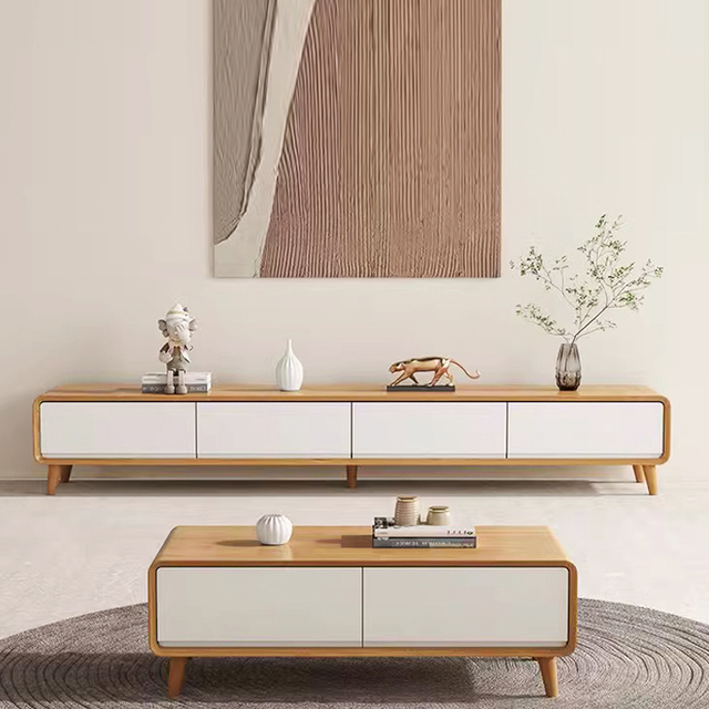 源氏木语官方正品实木小户型机柜房间全简新款实木电视极风原木落