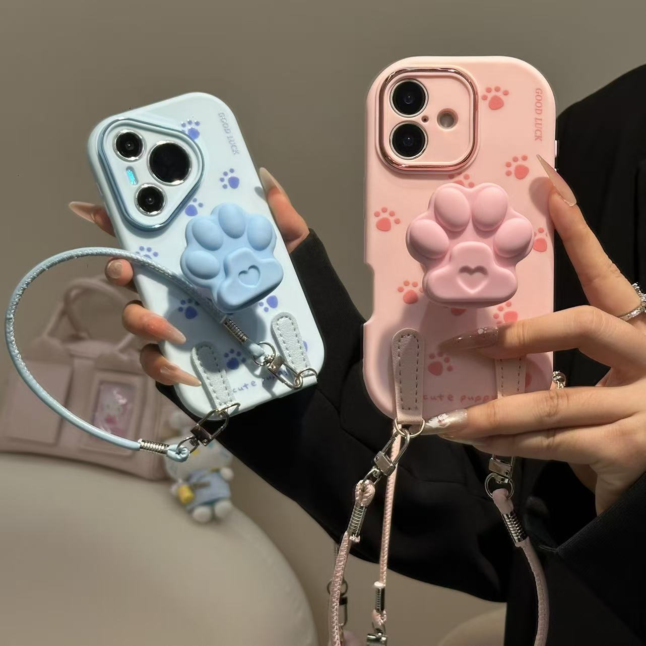 奥菲顿粉蓝爪子支架挂绳适用苹果17胖子手机壳16华为vivo小米oppo