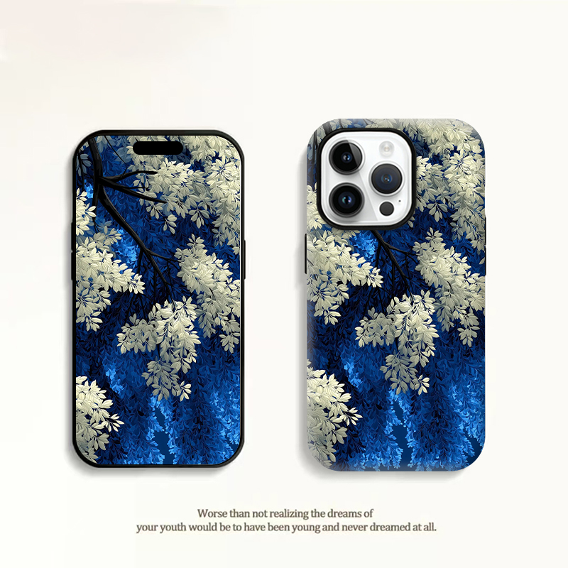 蓝调繁花适用苹果17promax手机壳iPhone16e小众15二合一小米14pro