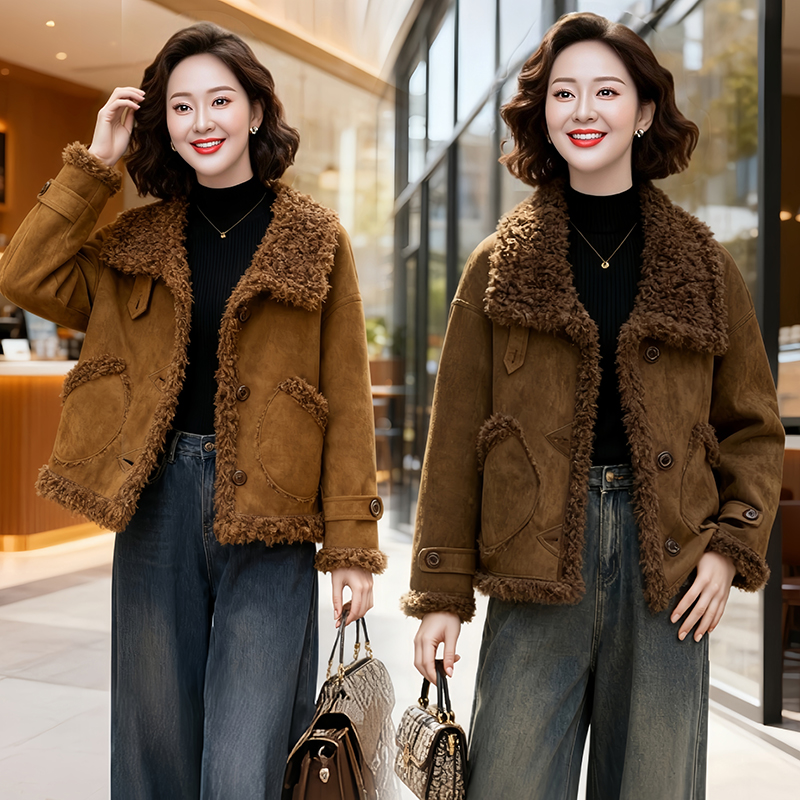 仿皮毛一体女士新款短外套冬季休闲洋气百搭时尚秋冬爆款毛毛外套