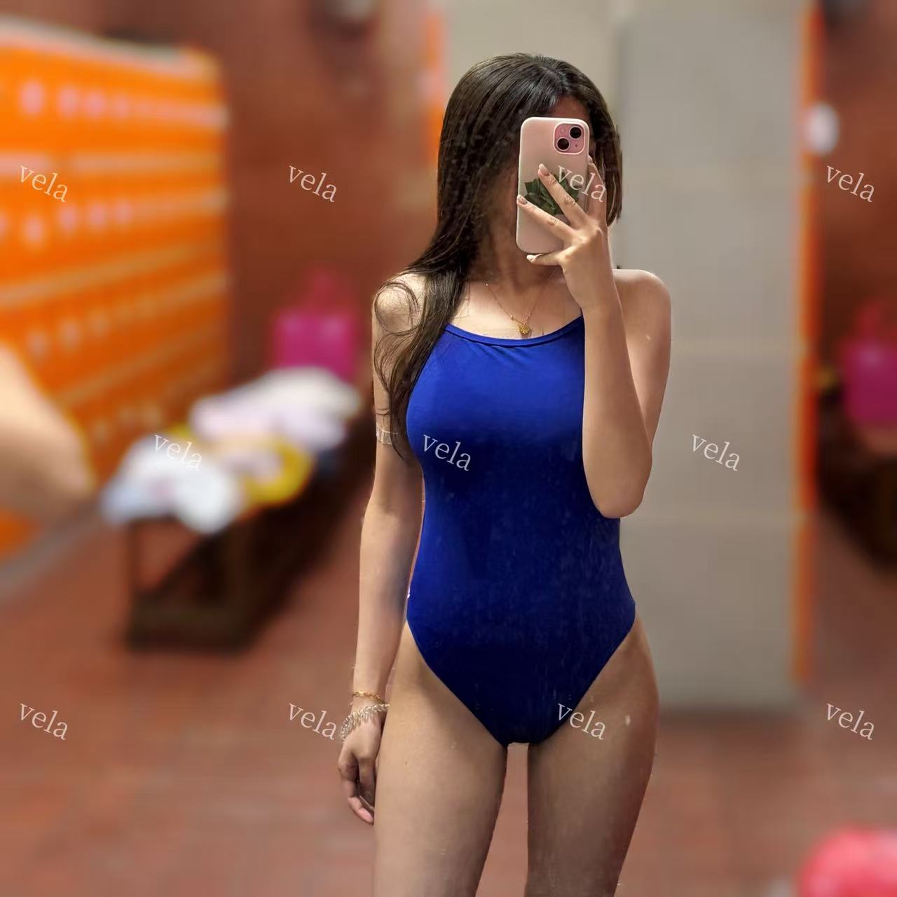 Vela高级感皇家蓝修身显瘦贴身竞速泳衣（双层不带垫中高叉包臀款）
