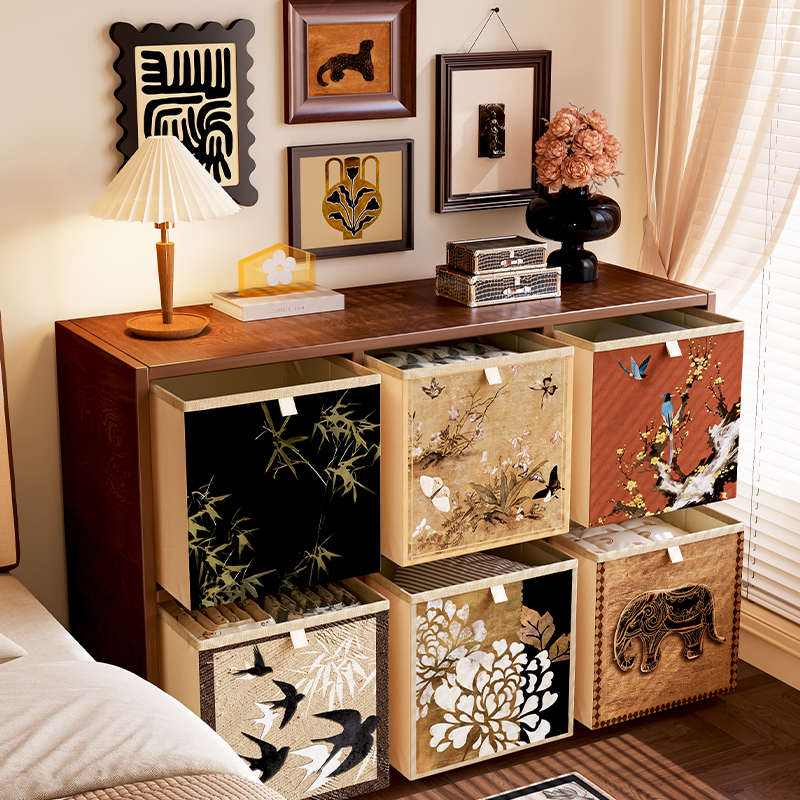 美世达中古风收纳箱衣柜收纳分层神器大容量折叠格子柜收纳整理盒