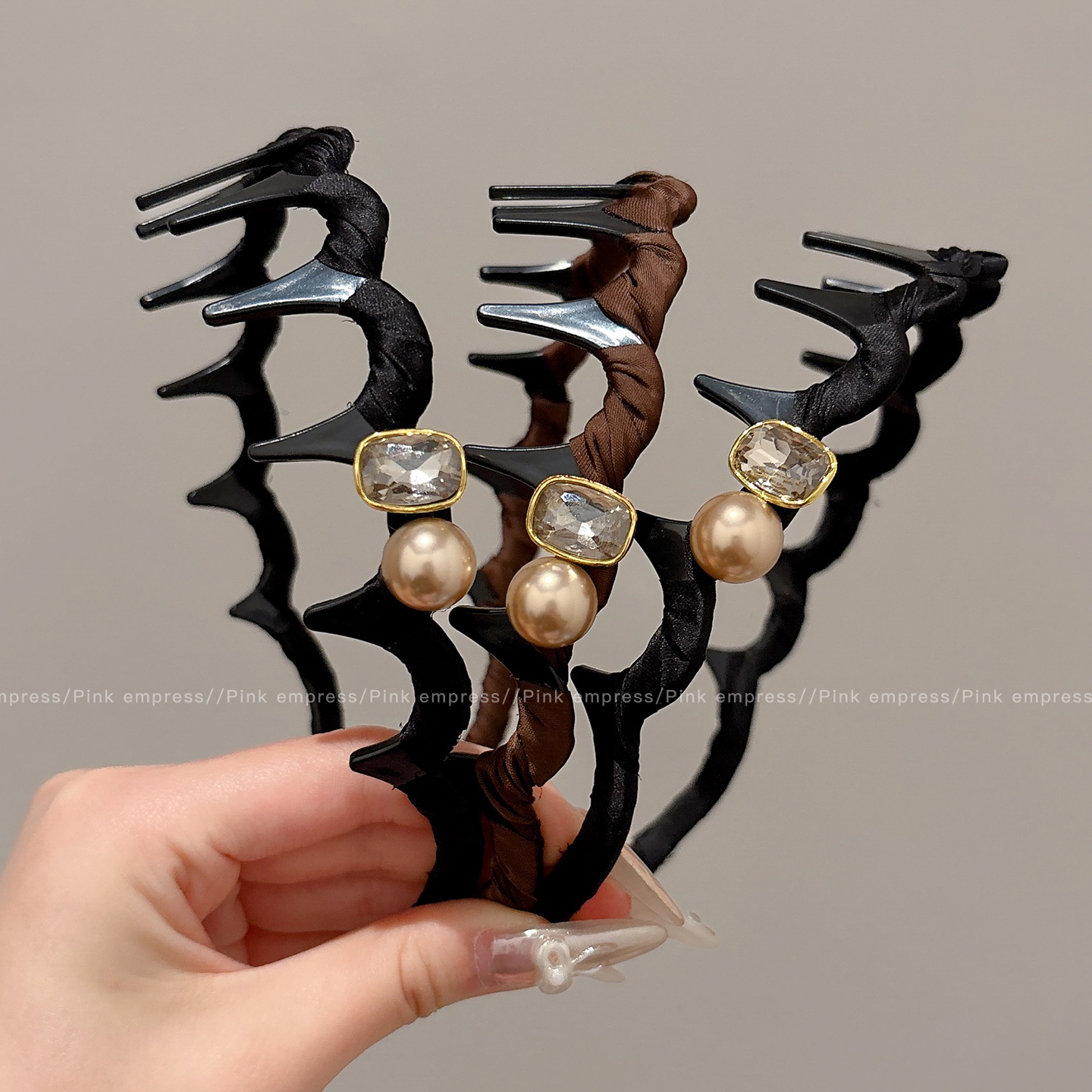 水钻带齿防滑发箍女2025新款高颅顶压发发捆头箍日常珍珠发卡头饰