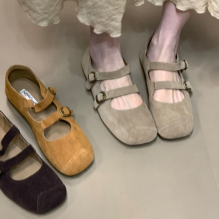 法式玛丽珍平底女鞋2025秋季新款软底复古韩版双扣小众设计单鞋女