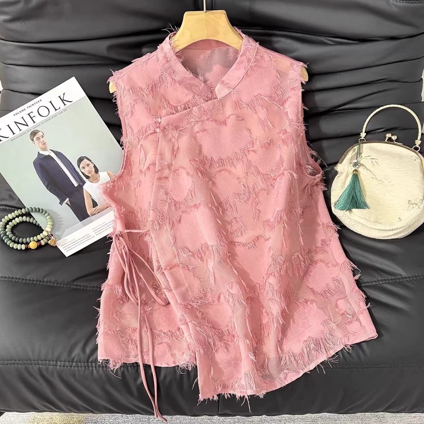 拉夏贝尔新中式国风无袖上衣女夏2025新款高级感复古显瘦旗袍衬衫