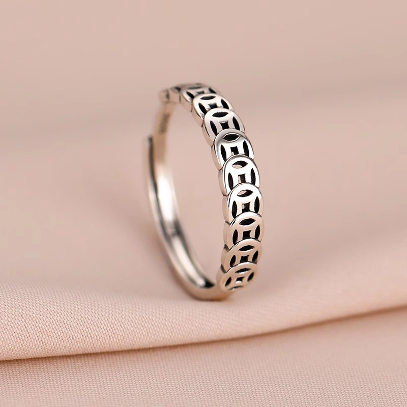 925银戒指 纯银招财钱多多戒指女高级感指环时尚个性食指戒戒子