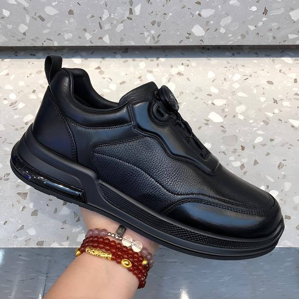 男鞋2025秋季新款时尚厚底休闲皮鞋头层牛皮透气百搭轻质商务皮鞋