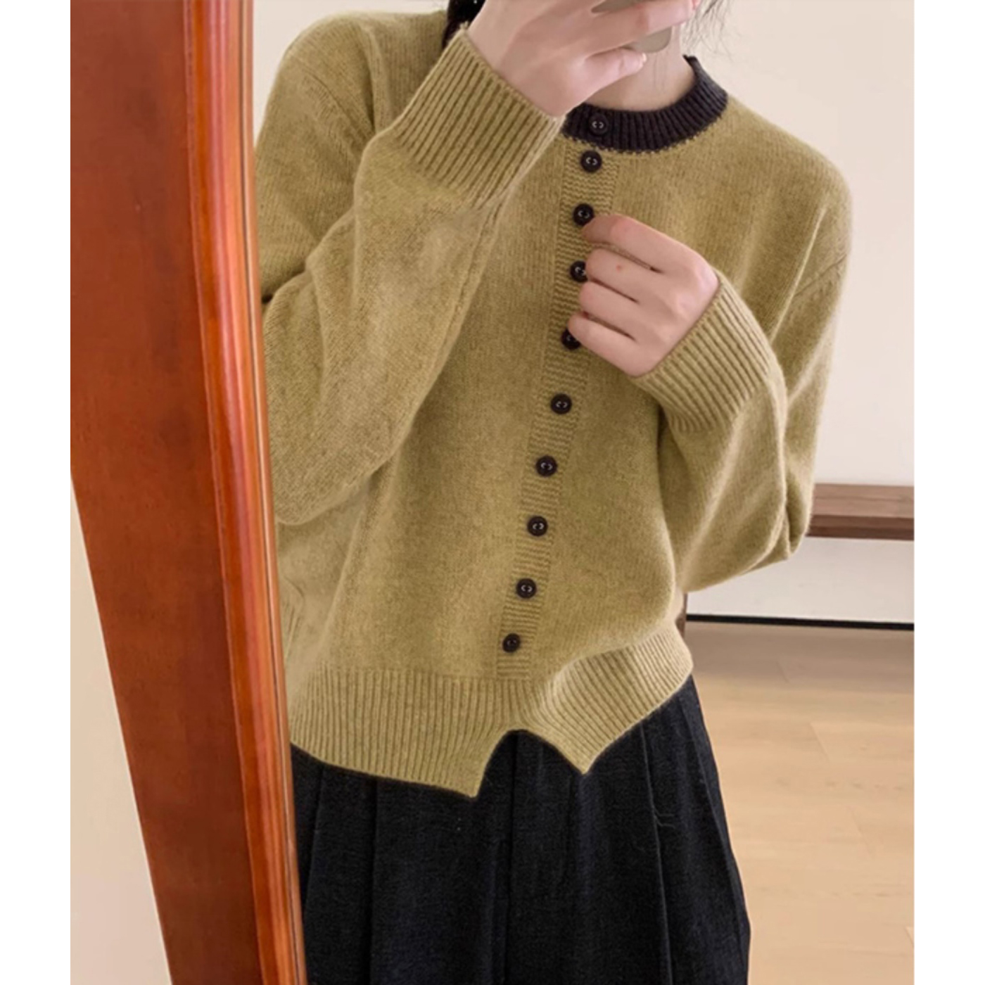 3437新款温柔风圆领长袖针织衫宽松内搭打底上衣