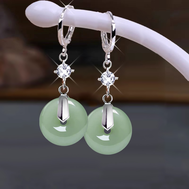 S925纯银天然玉石东陵玉耳环平安扣耳坠不过敏2025年新款耳饰品