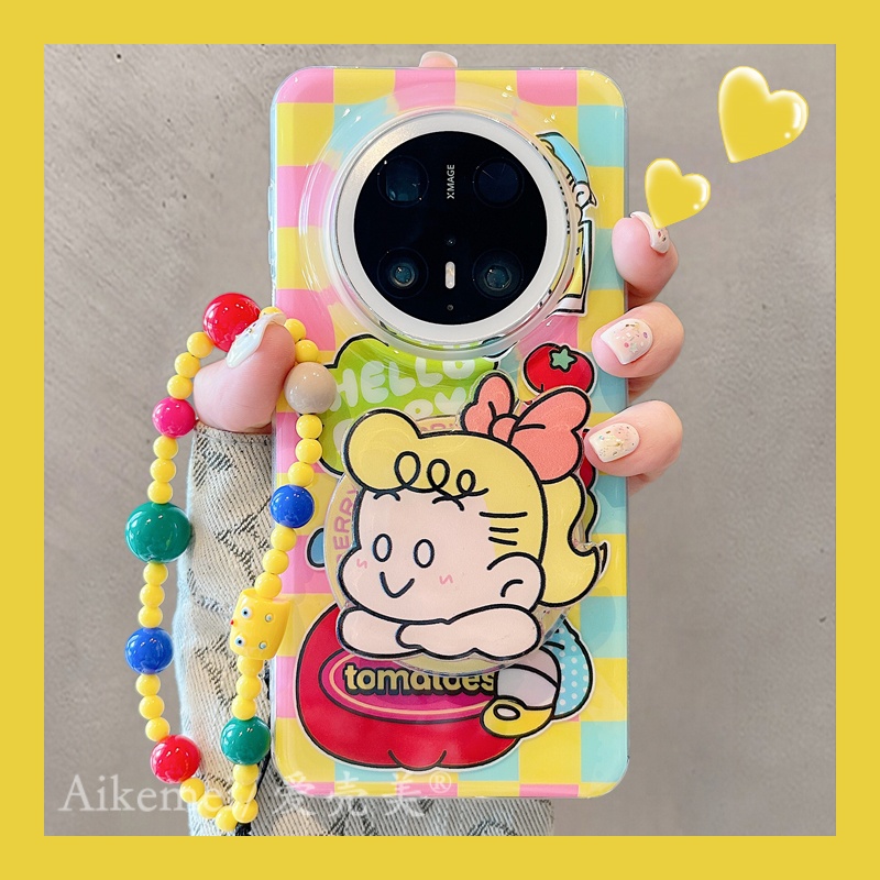 适用华为mate70pro+手机壳格纹西红柿Mate60pro+原田治女孩支架女
