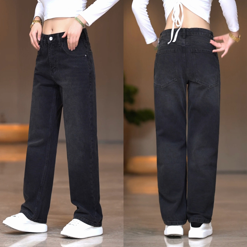 高街简约牛仔裤男冬季水洗黑色无弹长裤男装潮流百搭宽松休闲裤子