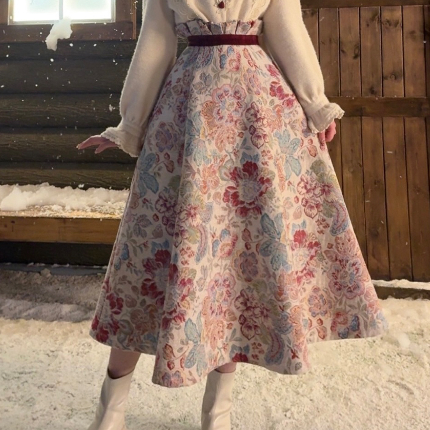 现货一生罗曼【雪国公主】法式提花半身裙秋冬撞色显瘦a字裙子B982