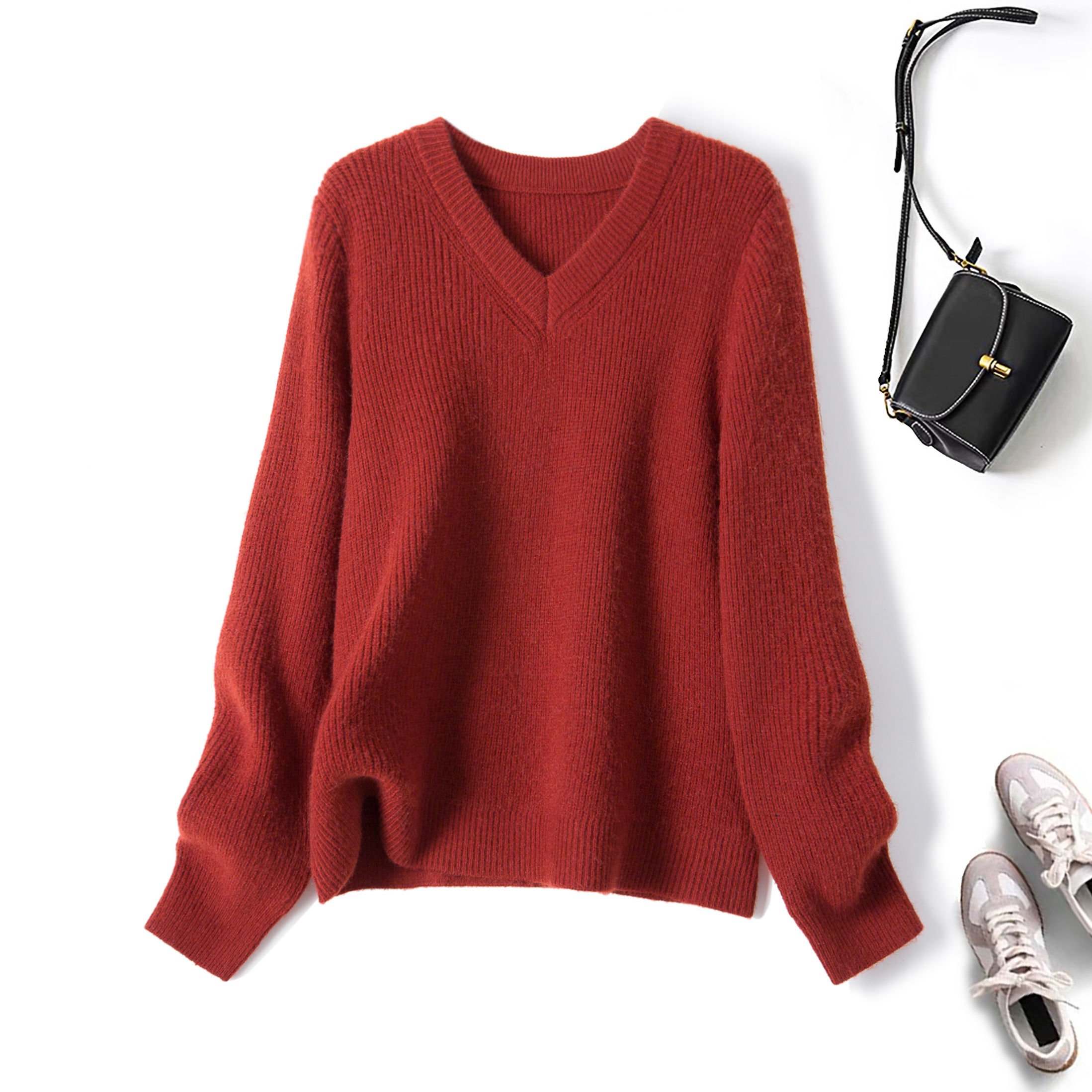 清奥·邦奴 秋冬韩版宽松V领打底毛衣2025新款软糯甜美套头针织衫