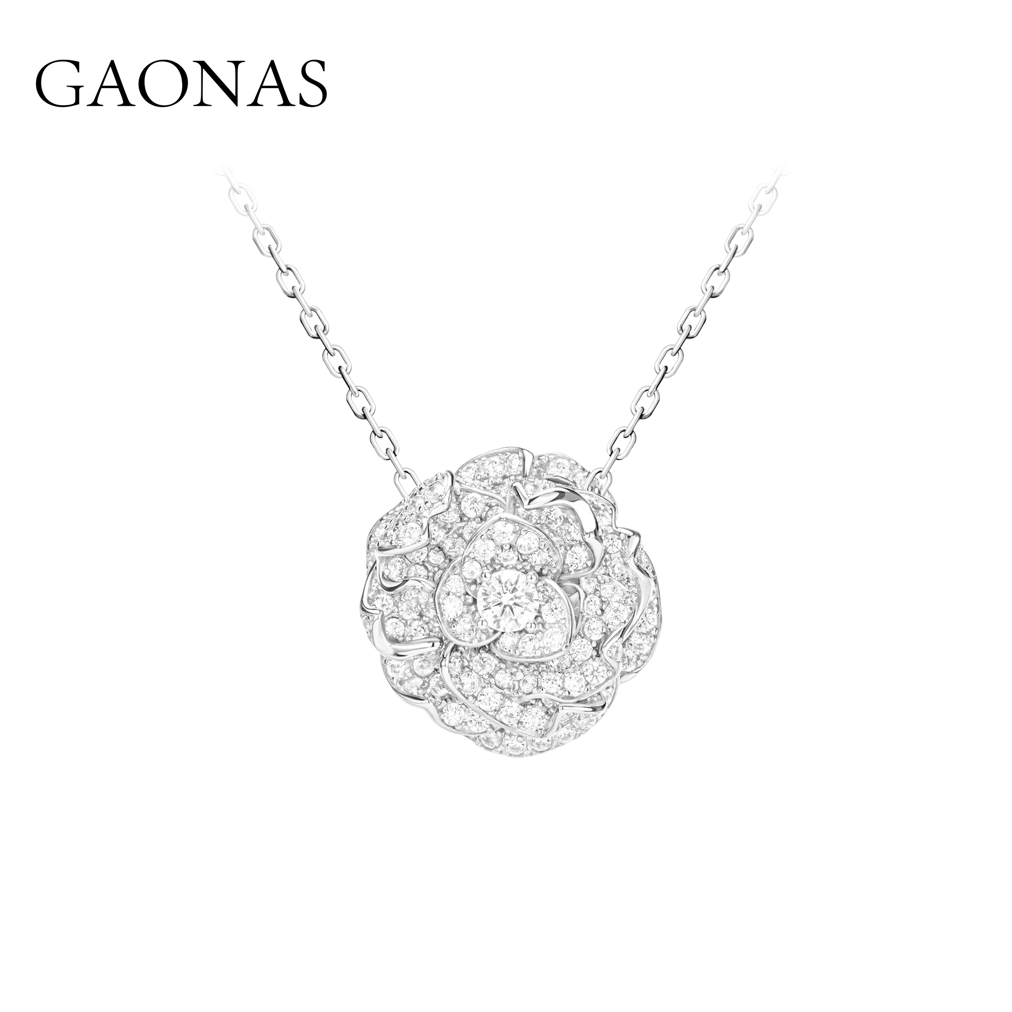 GAONAS 镀K金合成锆石项链 白月光 时尚玫瑰设计白色项链11665XW