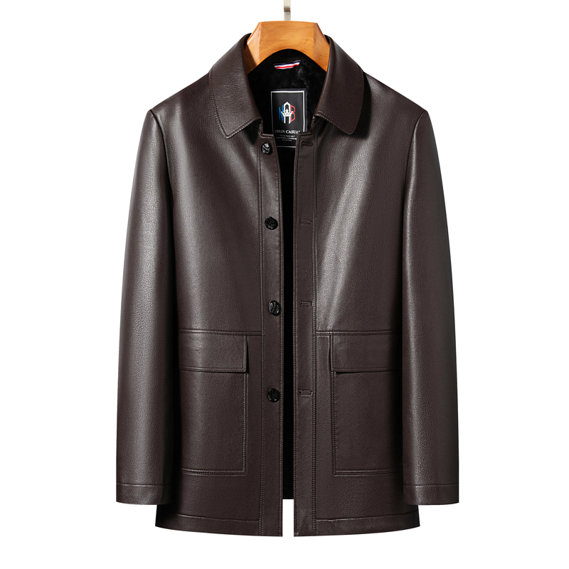 男士皮衣中老年大码高档中长款爸爸翻领男装真皮山羊皮外套8118