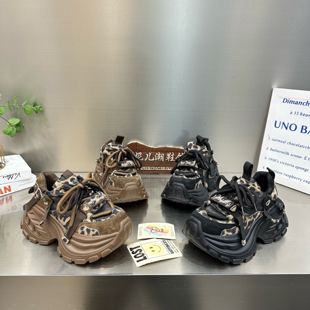 MANGNIER/女士休闲老爹鞋韩版ins潮流小众豹纹拼接厚底松糕运动鞋