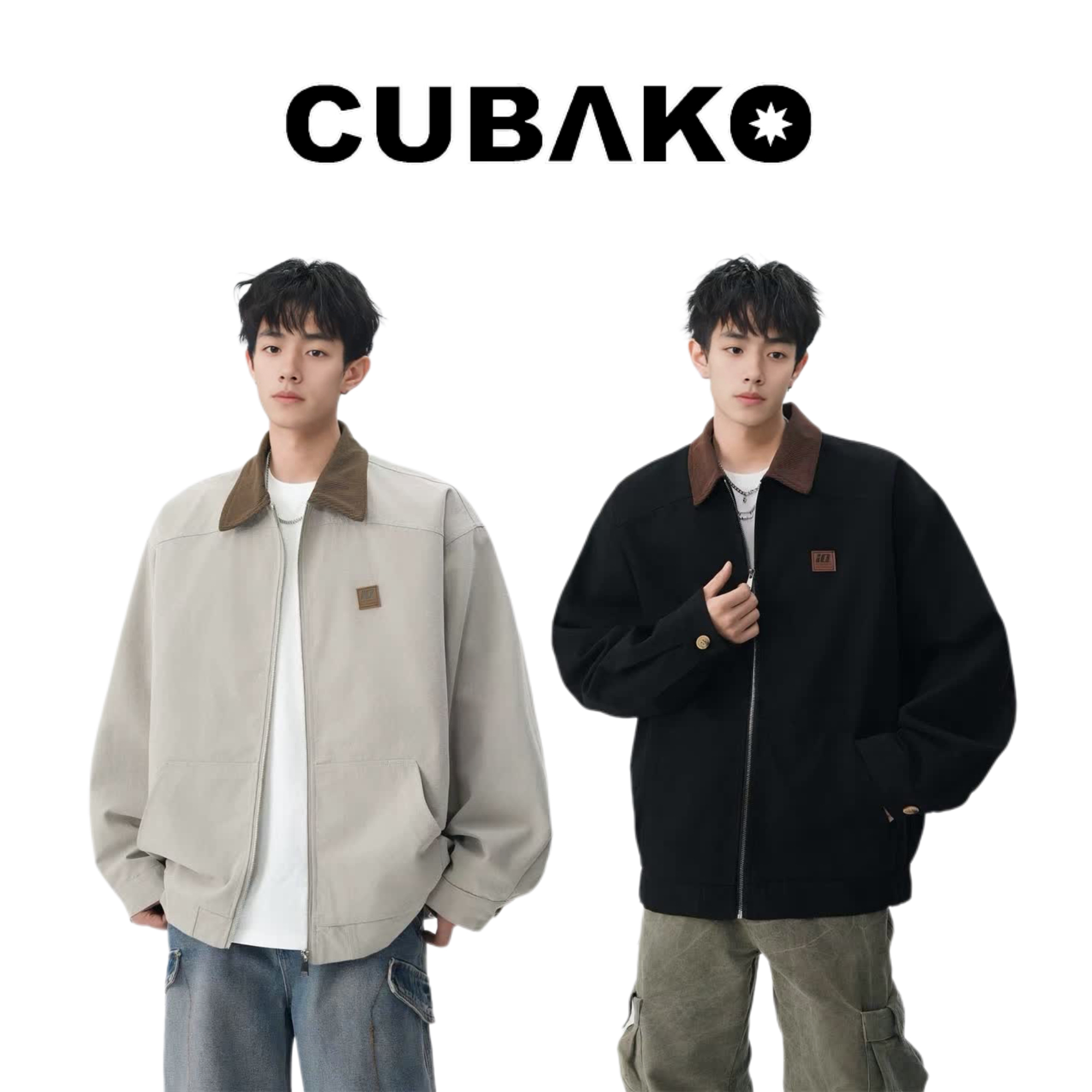 美式巴恩风撞色拼接底特律工装夹克秋季复古贴标休闲翻领棒球服