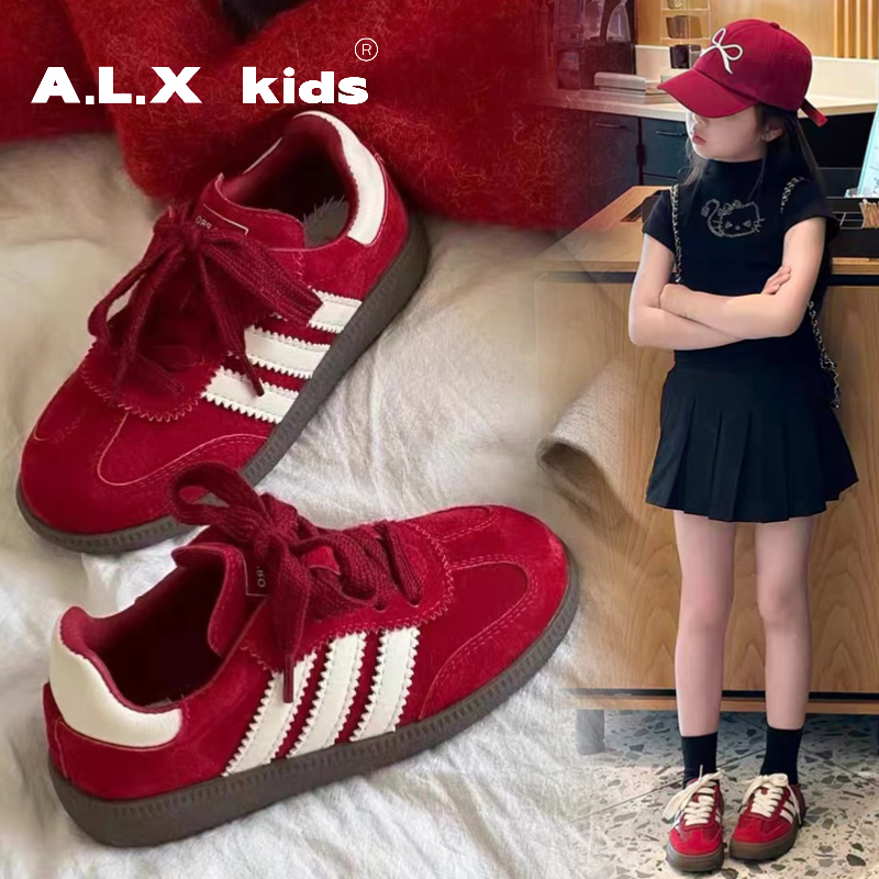 儿童板鞋潮牌2025夏季新款韩版男女童魔术贴德训鞋红色运动鞋春秋