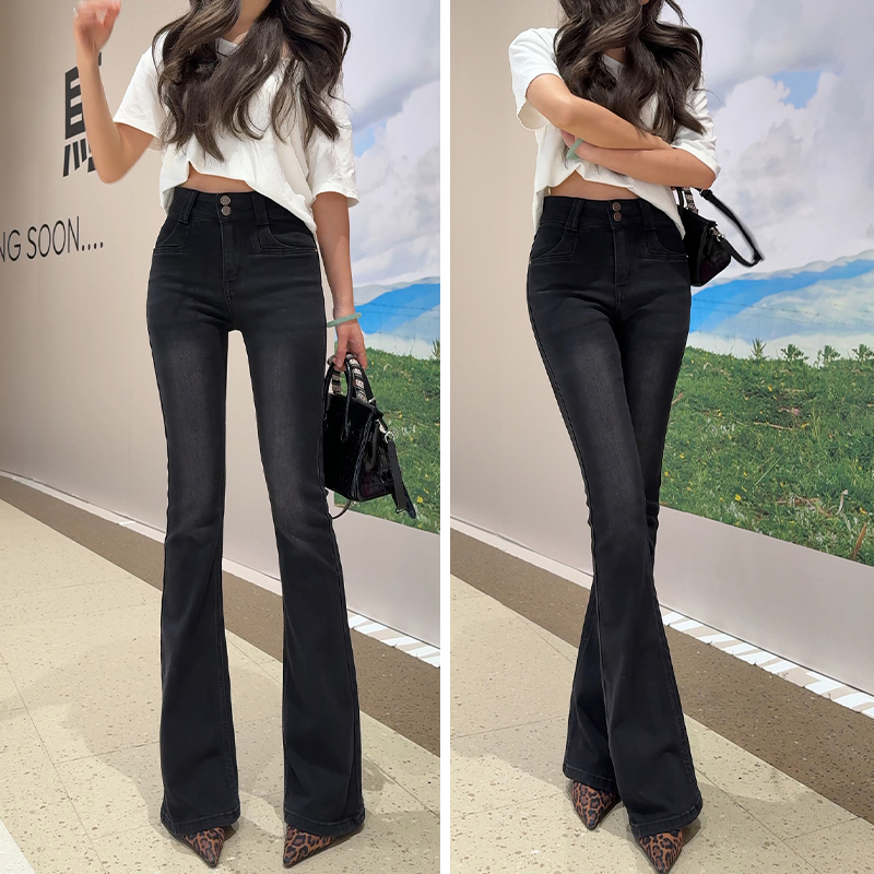 高级轻奢黑喇叭裤2025秋冬新款加绒高腰收腹提臀小个子微喇叭子