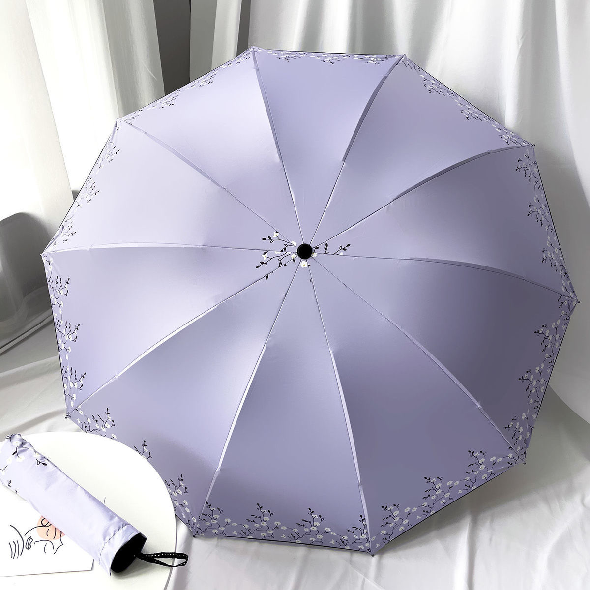 新店福利！大号双人十骨晴雨两用黑胶遮太阳伞防晒防紫外线小清新