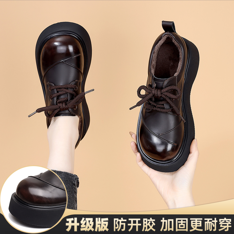 爆款厚底单鞋女2025超轻春秋新款系带小皮鞋英伦JK配裙显瘦乐福鞋