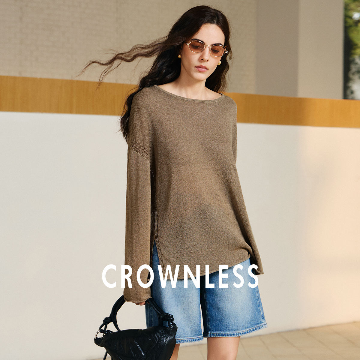 CROWNLESS未冕进口凉感天丝和纸纱25夏氛围感卷边罩衫式T恤女