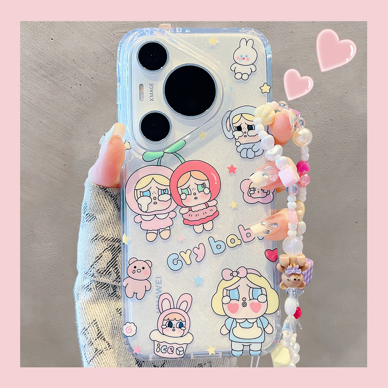 适用华为pura70pro+手机壳双层可爱闪粉crybaby樱桃哭娃mate70pro