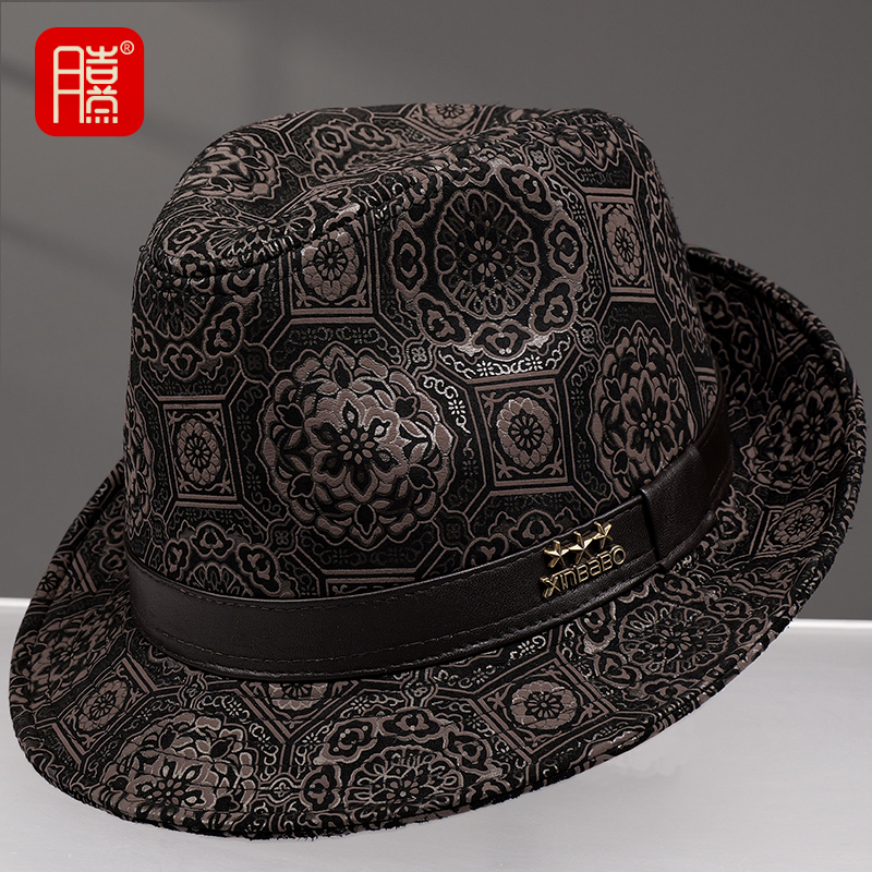 复古羊皮礼帽中老年绅士帽秋冬男士帽子港风牛仔爵士帽上海滩礼帽