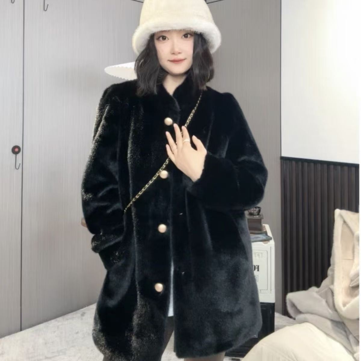 822气质名媛厚款中款外套冬款女款洋气时尚休闲立领秋冬百搭韩版