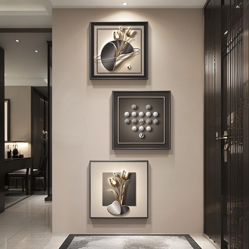 现代轻奢玄关装饰画高级感走廊过道客厅抽象挂画入户门三联组合画
