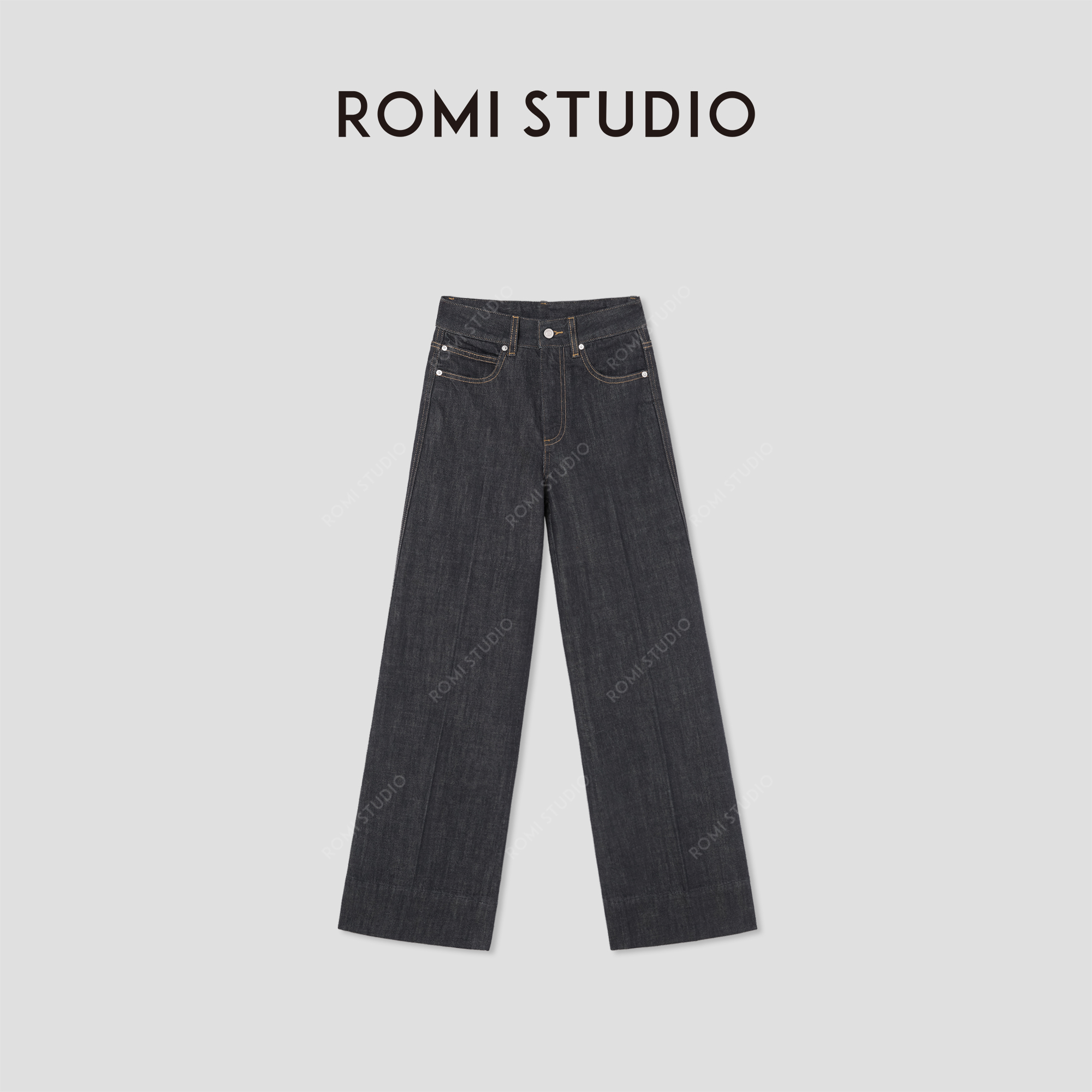 ROMI STUDIO“时尚休闲”长绒棉高士线挺括翻边阔腿裤 RW24WXD1352