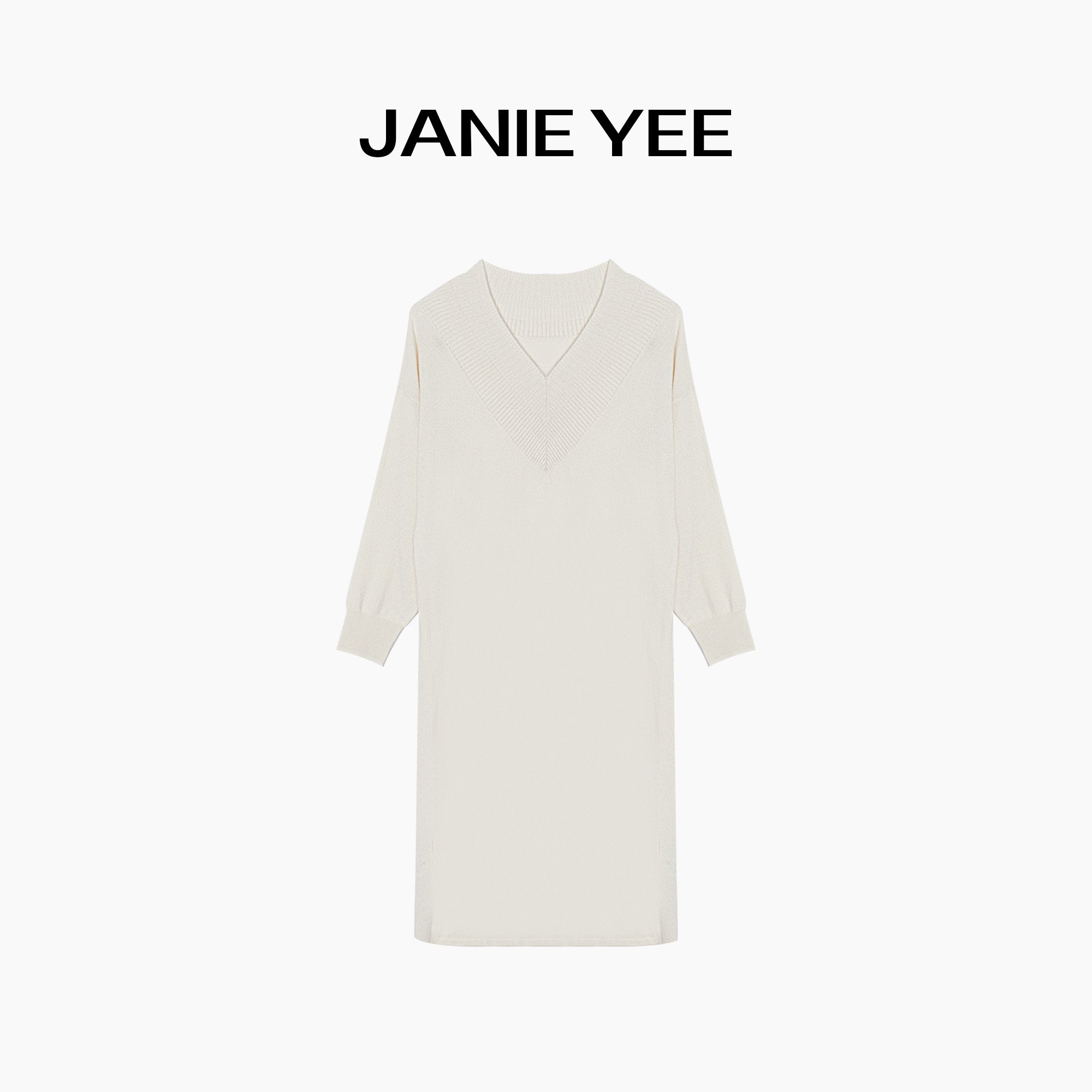 Janie Yee"康赛妮" 高定V领100山羊绒宽松长款毛衣连衣裙 24A1330