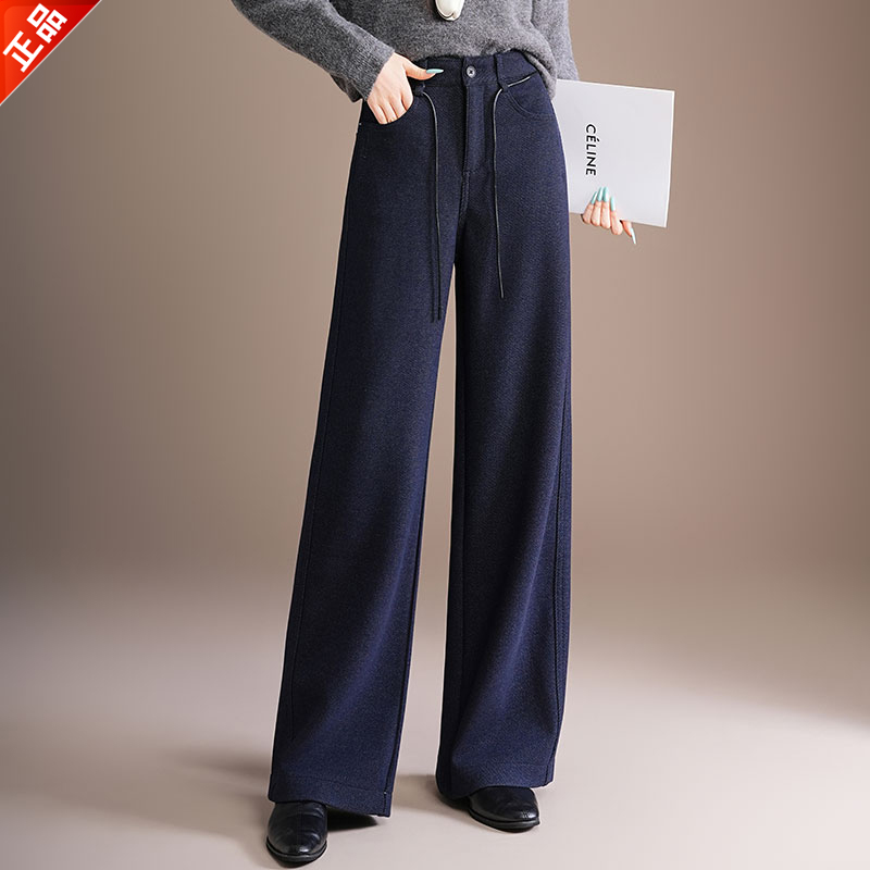 正品2025高端冬季新款羊毛直筒阔腿裤女加厚休闲时尚高腰外穿裤子