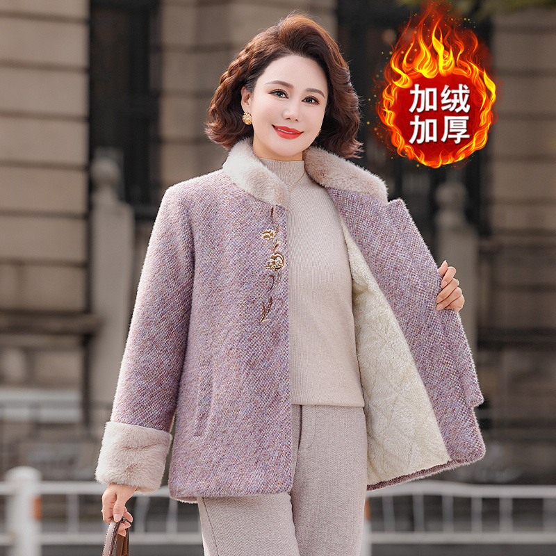 妈妈冬装加绒加厚外套秋冬新款中老年女装水貂绒保暖大衣洋气上衣