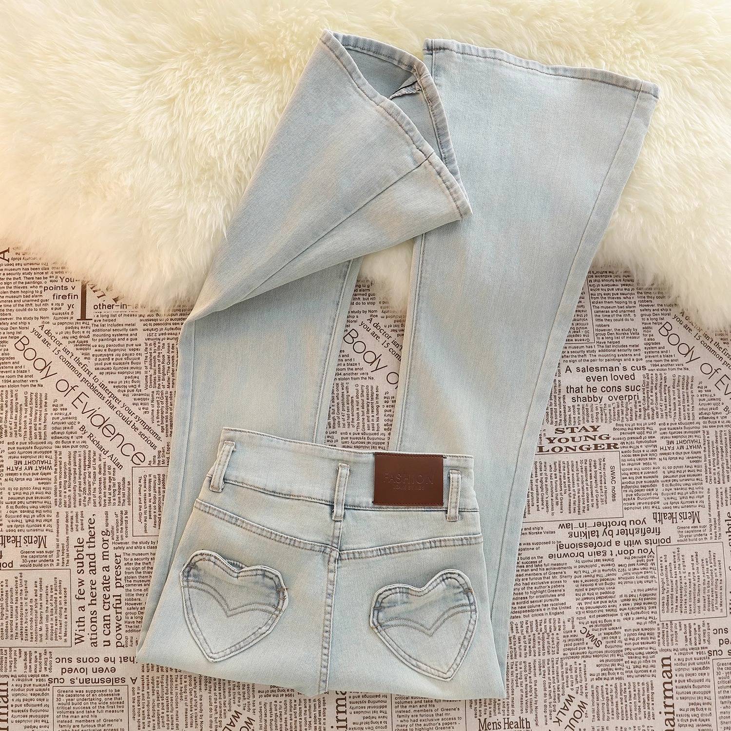 爱心微喇牛仔裤女秋季2025年新款高腰显瘦加绒弹力小个子喇叭裤女