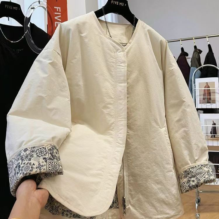 复古圆领棉服独特设计休闲秋冬外套春秋长袖百搭外套女秋季外套