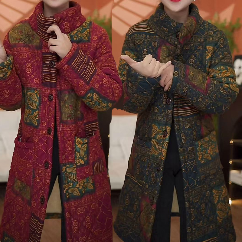 妈妈装加绒加厚棉衣中长款时尚保暖棉服立领洋气秋冬棉袄外穿棉衣