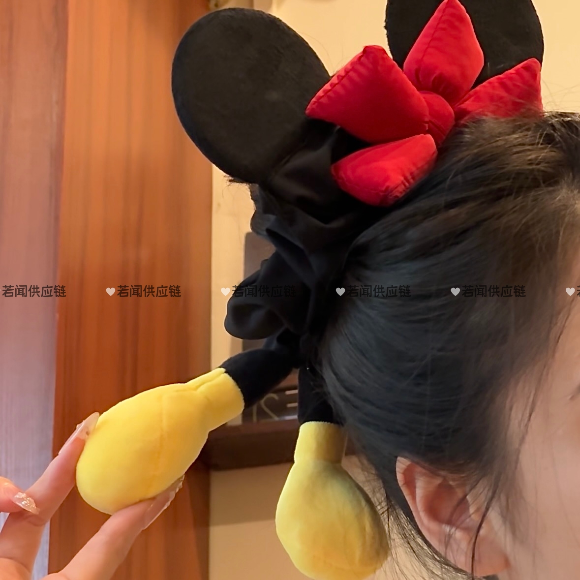 立体米奇耳朵蝴蝶结卡通耳朵马尾丸子头米奇腿发圈可爱头绳