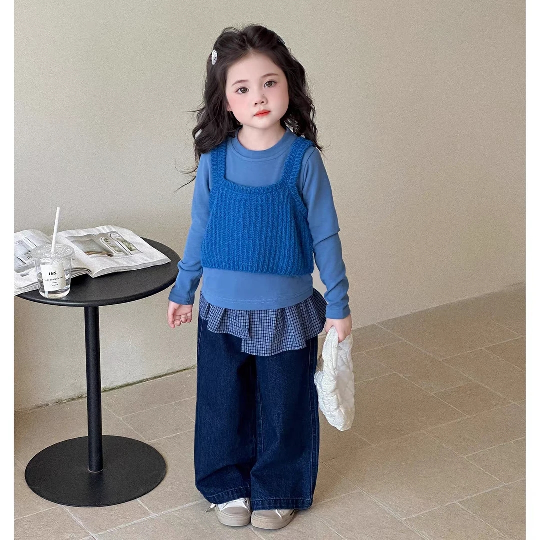 女童秋季套装2025韩版针织马甲背心儿童洋气时髦打底衫秋装两件套