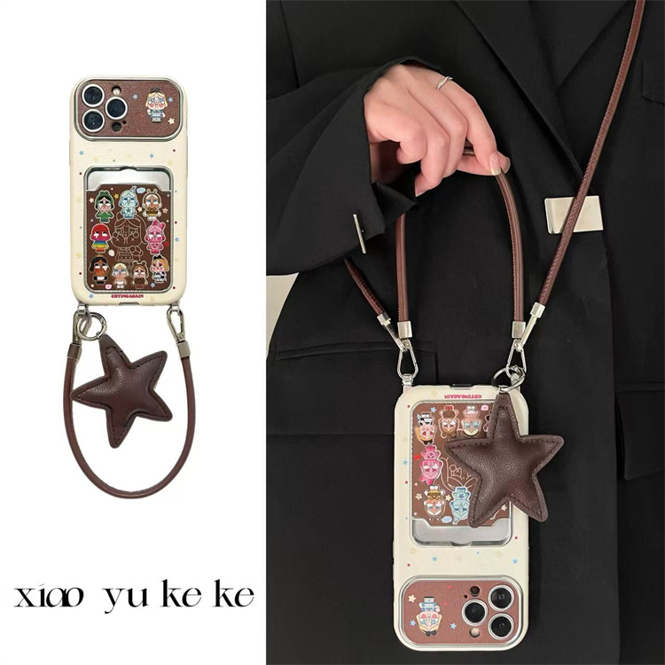 ins卡通彩星星围边哭娃适用iPhone17pro手机壳16promax手提斜跨15