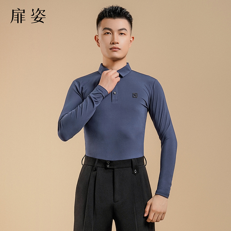扉姿 男士摩登舞上衣长袖舞蹈练功服拉丁舞服成人跳舞服装F5004