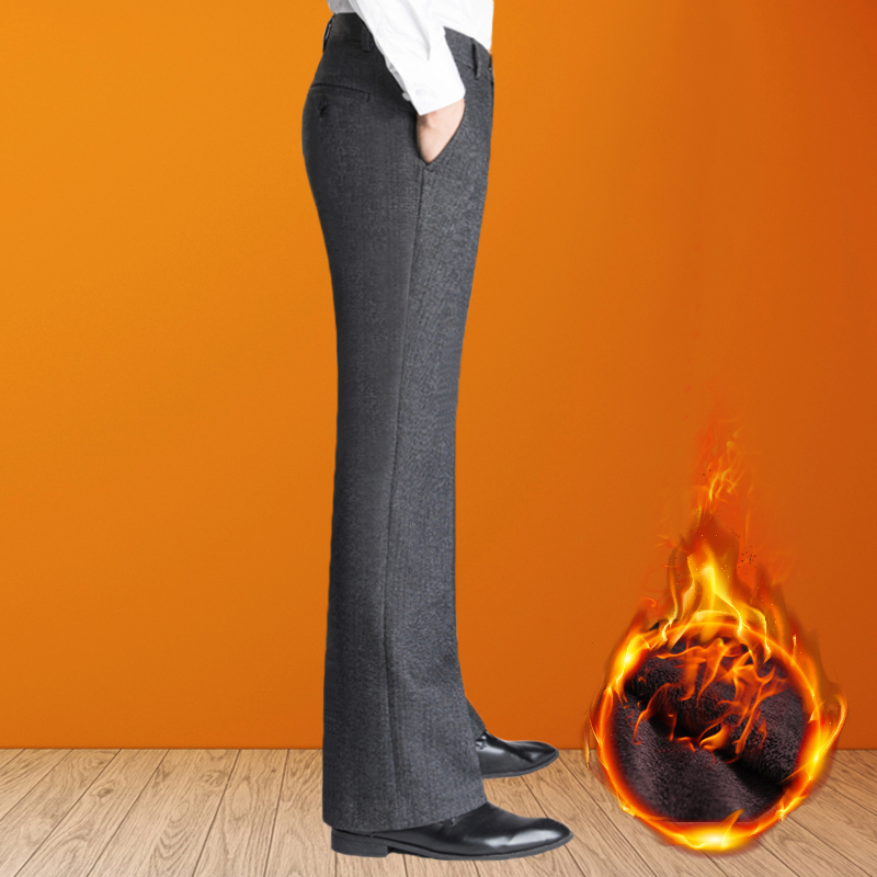 冬季新款加绒加厚微喇裤男士弹力高档宽松直筒阔腿裤抗寒保暖长裤