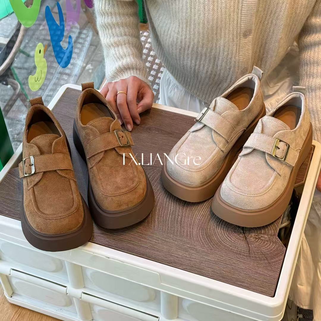 【TX.LIANGre】济州岛/增高5cm超轻松糕厚底勃肯小皮鞋乐福百搭单女