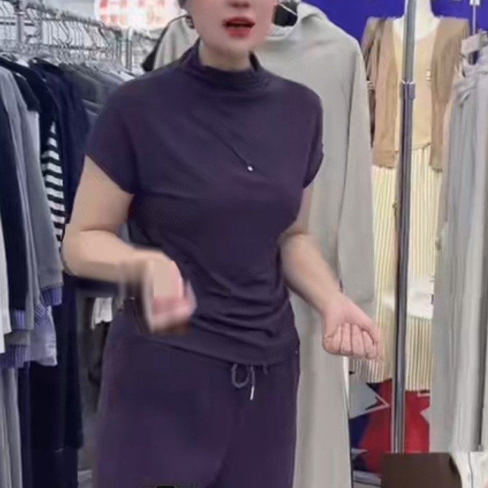 时尚百搭速干扎染抽褶常规T恤衫时尚显瘦修身休闲