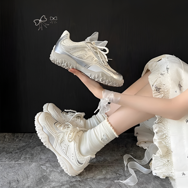 【苏茵茵同款】新色来啦~月牙底内增高蕾丝珍珠休闲德训鞋女阿甘鞋