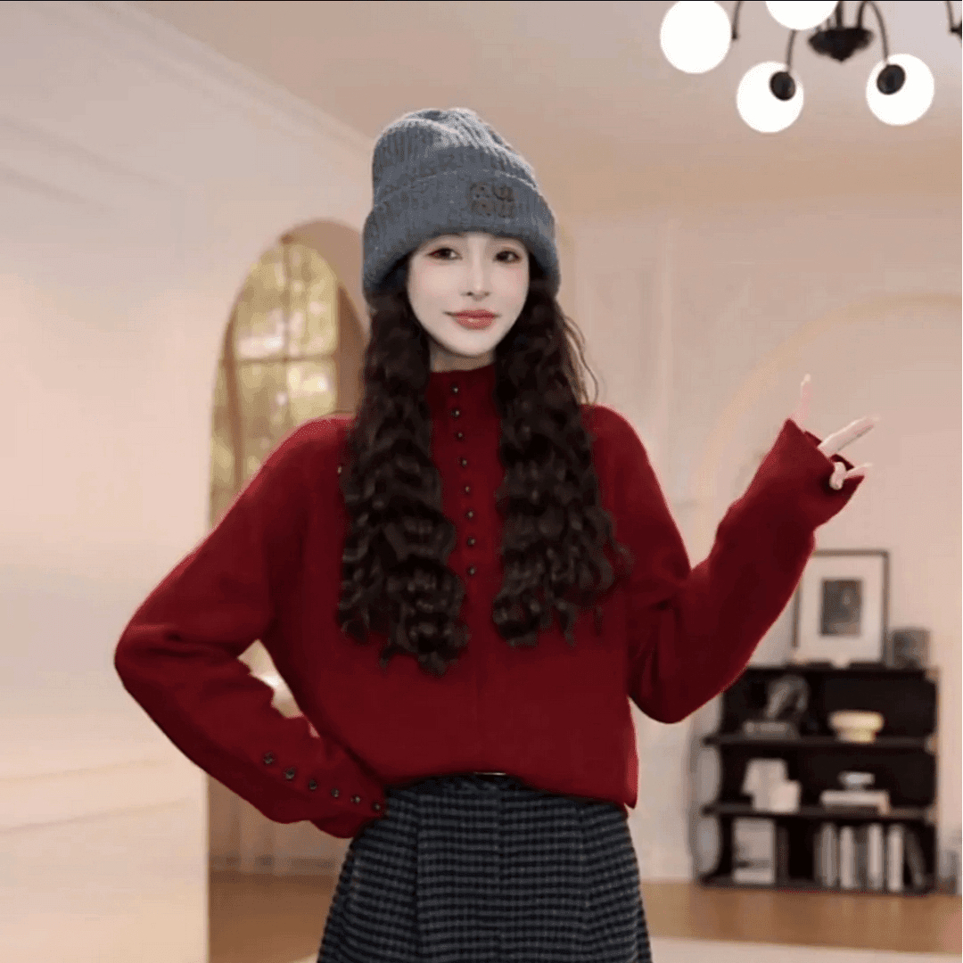 韩系半高领慵懒风秋冬加厚宽松针织毛衣女外穿