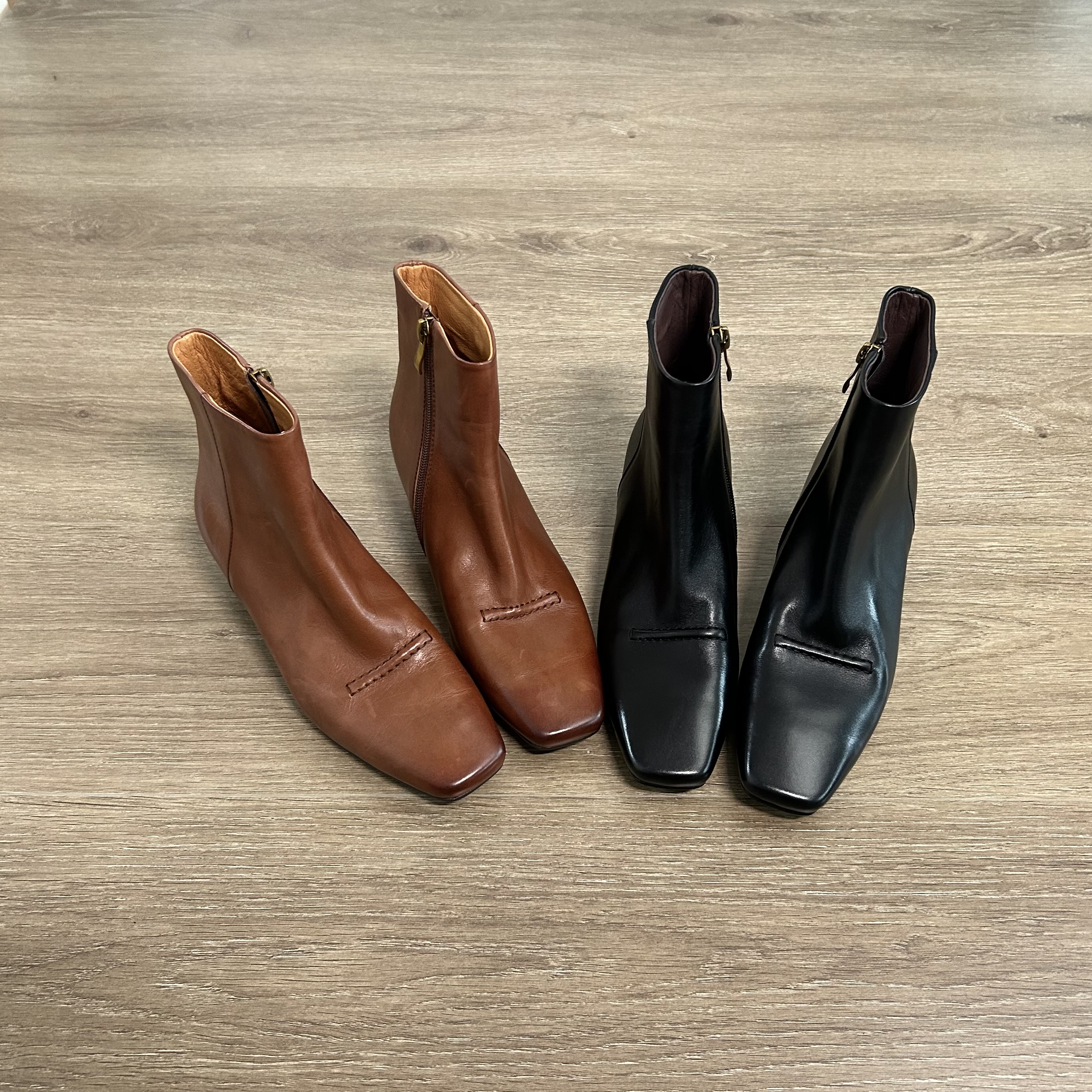 Dannyfrey秋冬新款头层牛皮复古女韩系晚风时尚小方头切尔西靴4CM