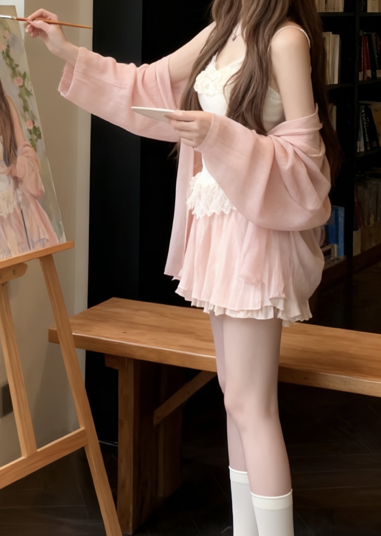 桃气少女 秋季新款甜美可爱韩系清冷纯欲风显瘦吊带半裙毛衣外套